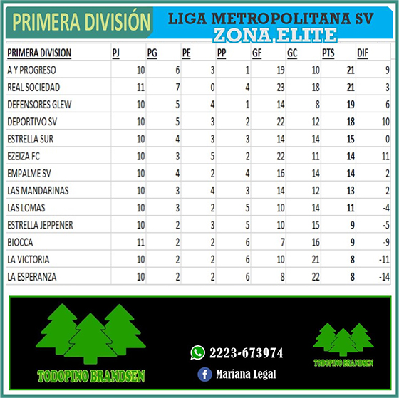 Las Mandarinas, Brandsen, Atlético y Progreso, Estrella de Jeppener, Defensores de Domselaar, Liga Metropolitana San Vicente